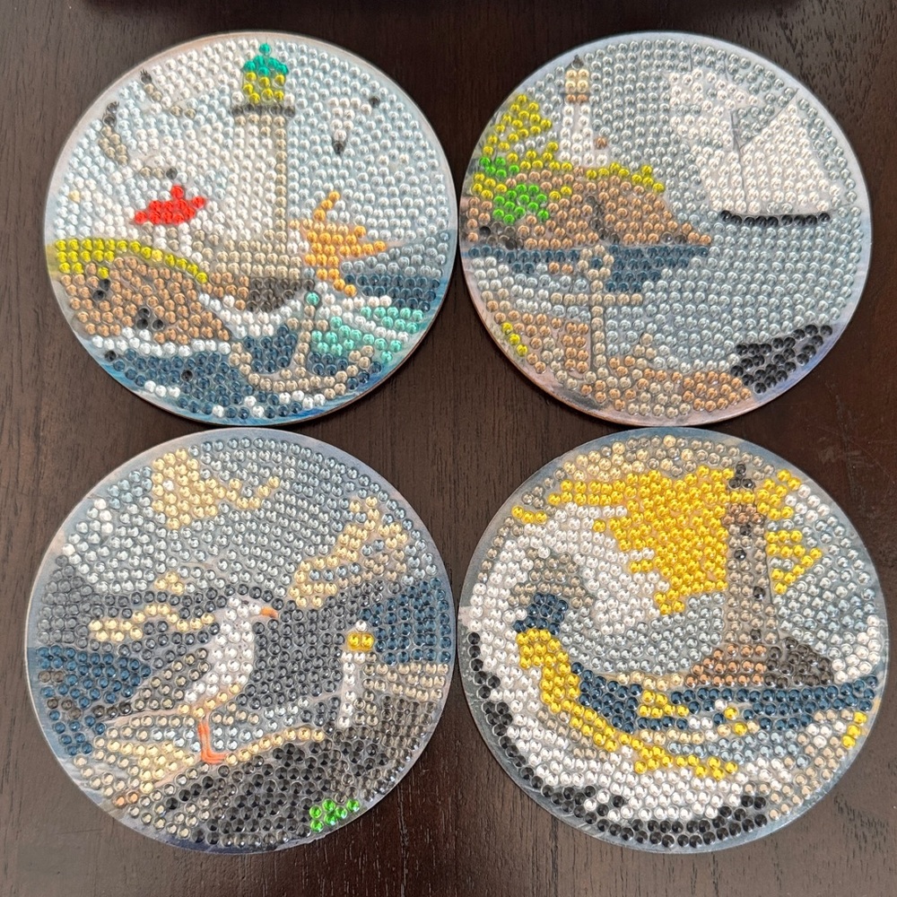 🌊 Lighthouse Ocean Diamond Art Coasters – Set of 4 Gift Ready